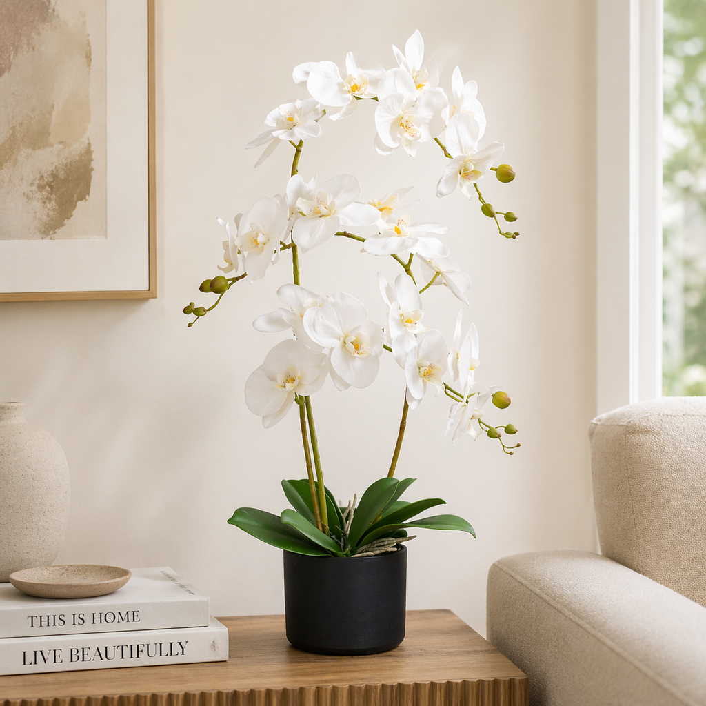 65cm Botanik Realistic Artificial Orchid Flower Display in Pot