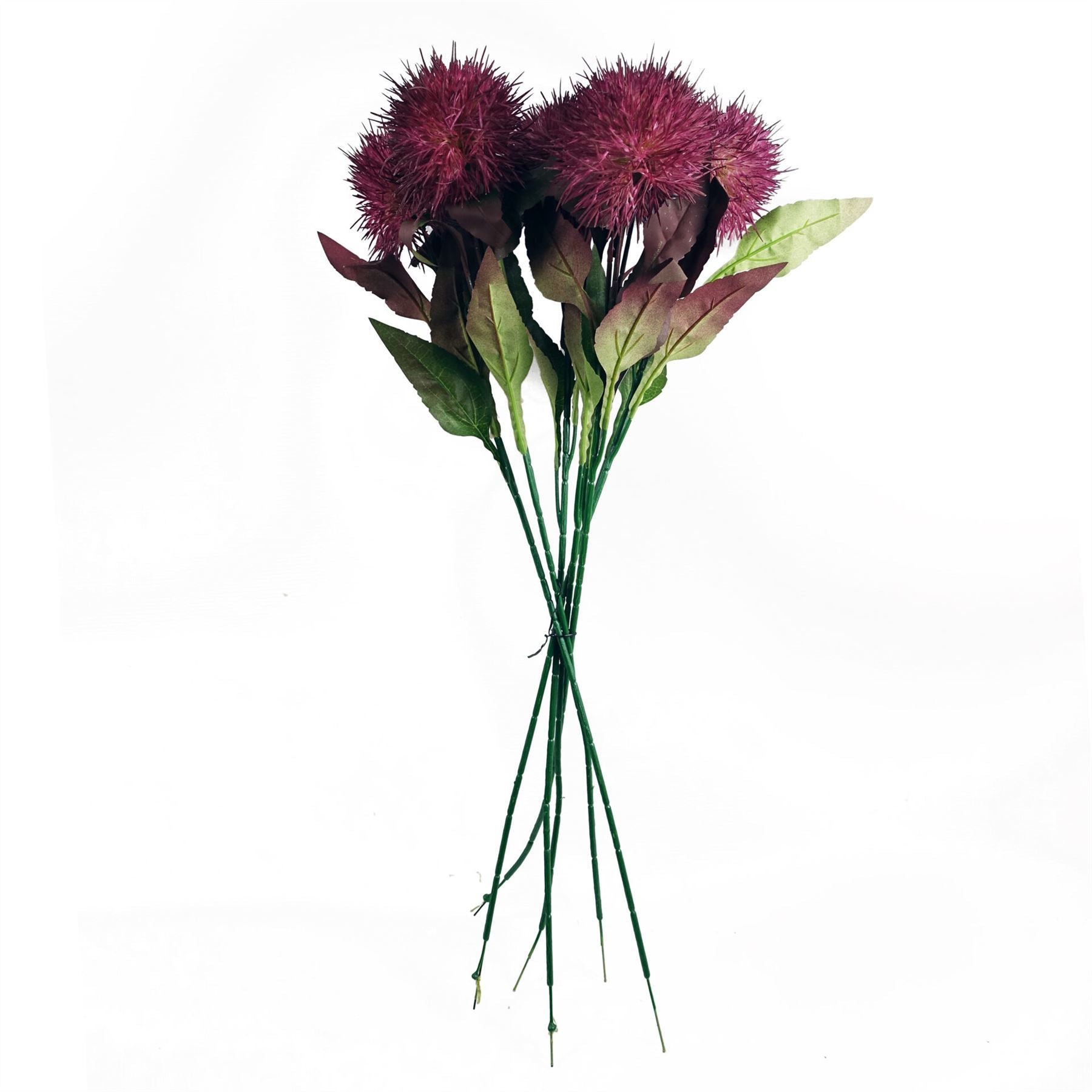 Pack of 6 x 70cm Globe Thistle Purple Ball Artificial Flower Stem - Premium Quality