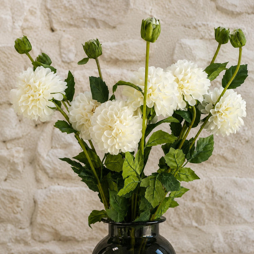 Pack of 6 x 75cm Artificial Dahlia PomPom Flower Stem Cream - Premium Quality